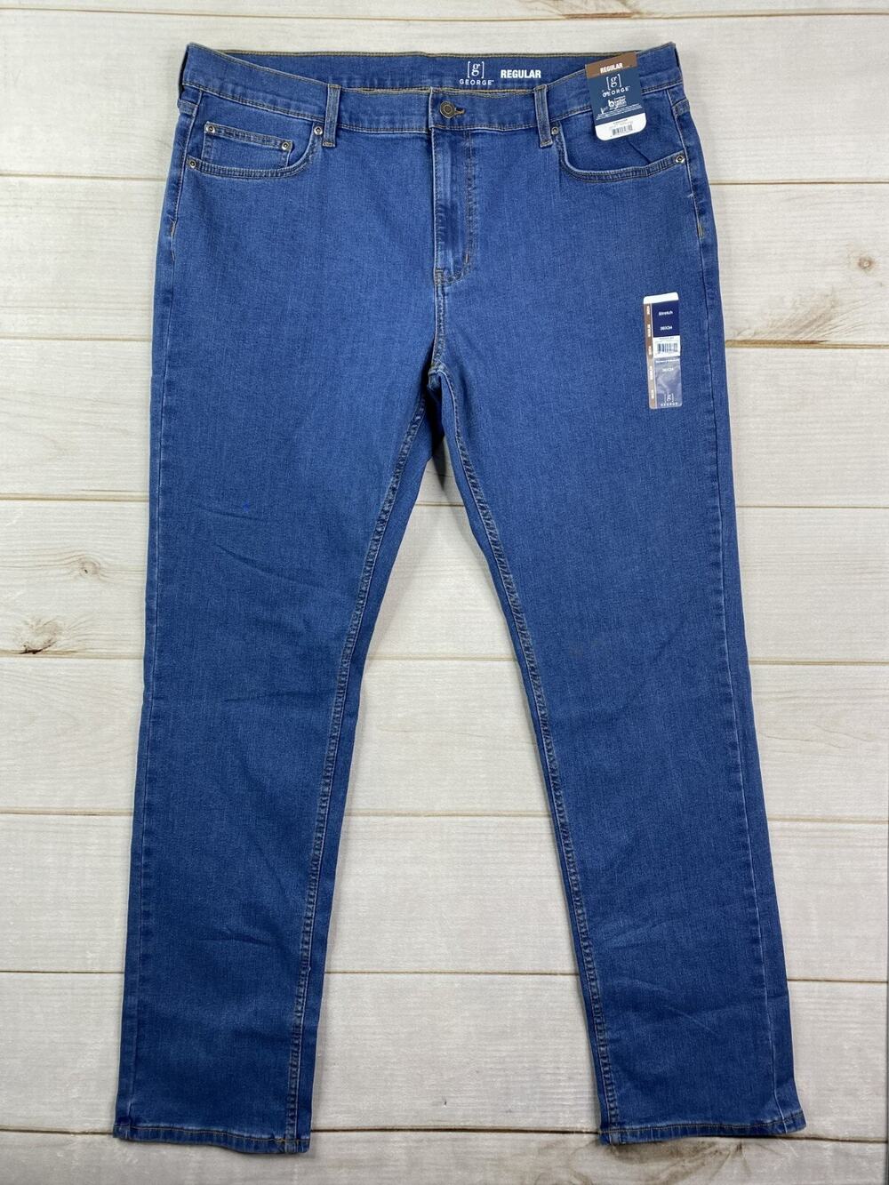 George Mens Jeans 36x34 Regular Medium Wash Stretch Denim Straight Classic NWT